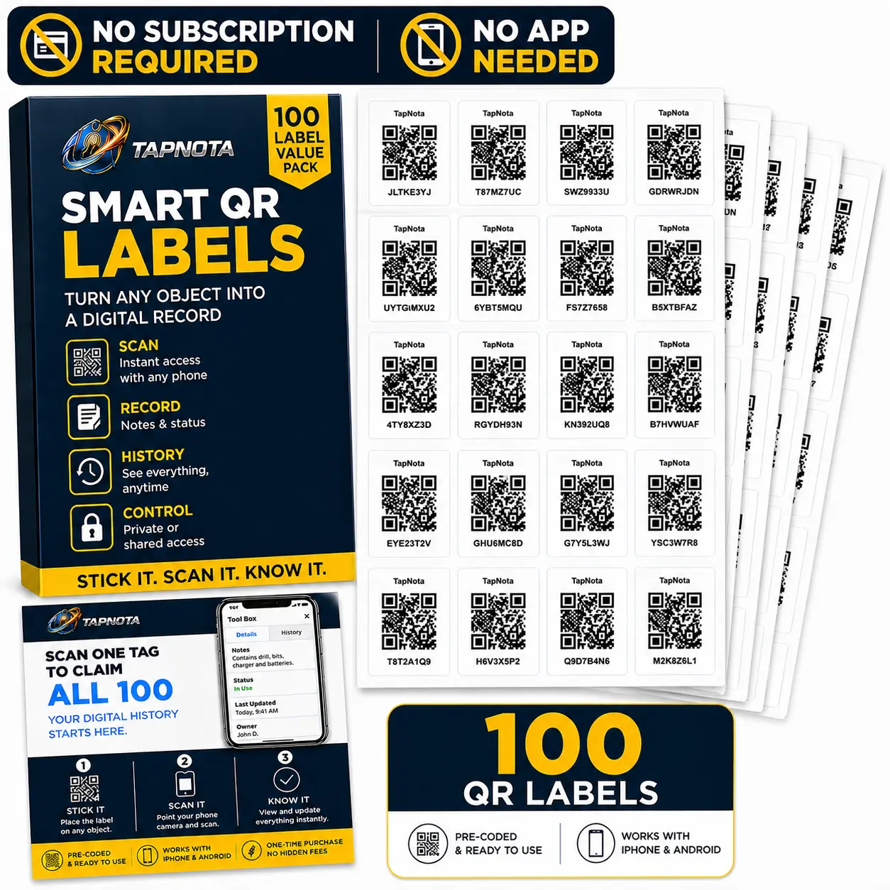 TapNota 100 Pack QR Labels