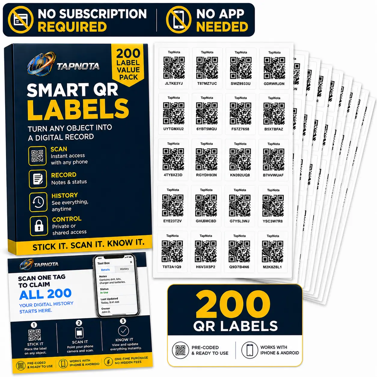 QR labels for moving boxes with searchable moving box inventory dashboard