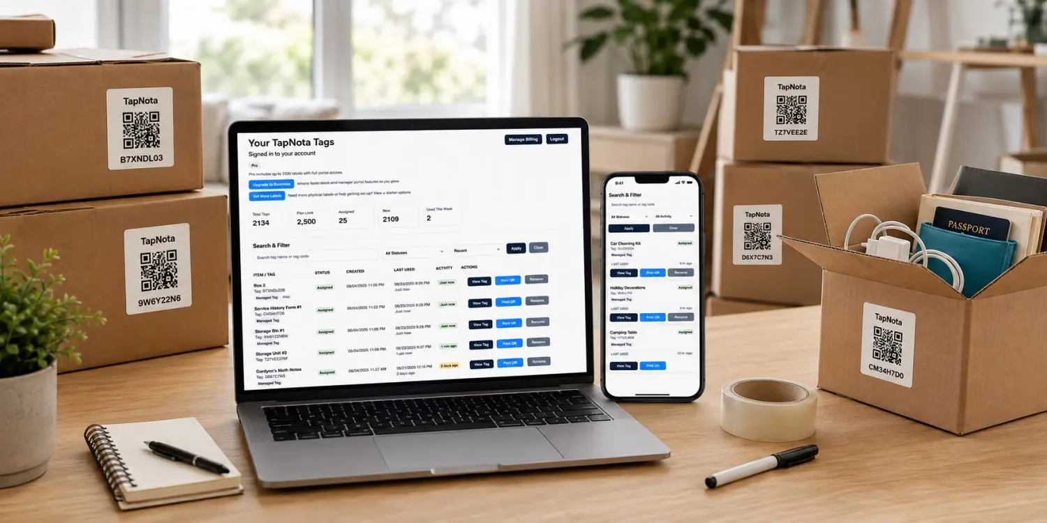 Finding important packed items through the TapNota moving box inventory portal