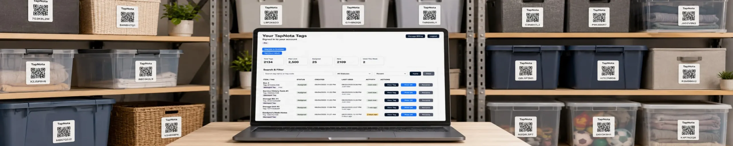 TapNota QR labels used to inventory computers, monitors, printers, devices, furniture, and office assets