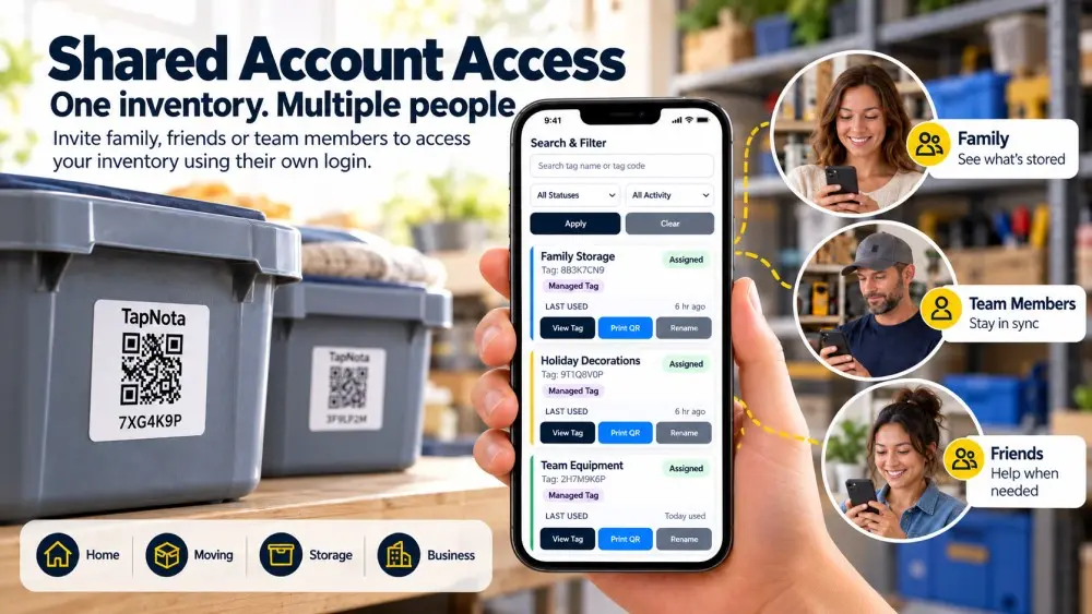TapNota Shared Account Access for family members and teams
