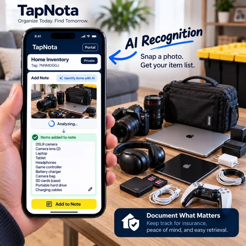 TapNota AI identifies electronics and other belongings to help create a digital home inventory.